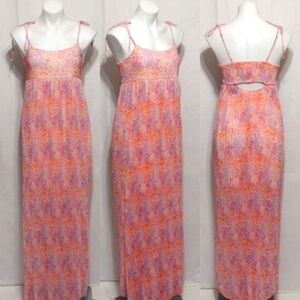 Coco + Jamieson NWT Smocked Open Back Pleated Floral Maxi Dress M Romantic Chic